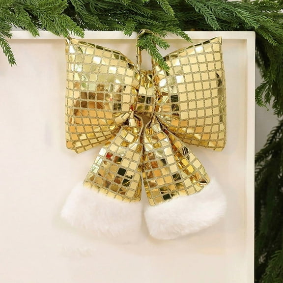 NWOKYZGH 1Pc Christmas Metallic Foil Cotton Bows Gold Christmas Tree Bow Shiny Large Xmas Decorative Bows for Christmas Tree Wreath Garland Chair Holiday Ornament Decoration