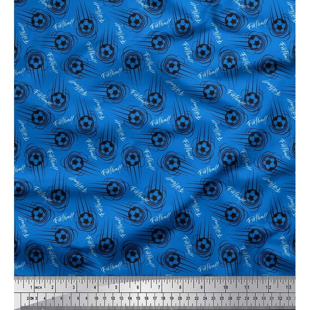 Soimoi Silk Fabric Text & Football Sports Print Fabric by The Yard 42 Inch Wide