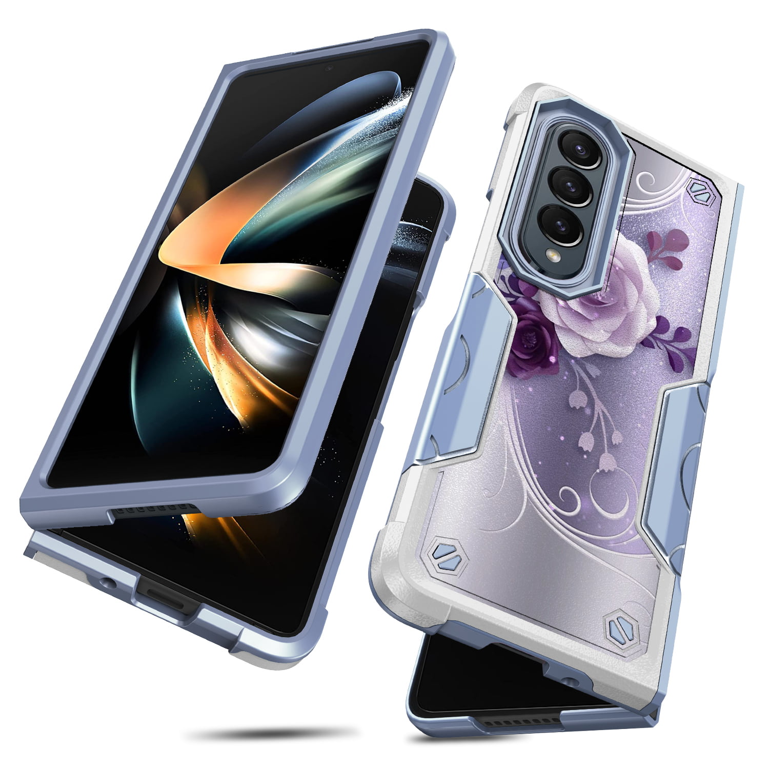 Samsung Galaxy A54 5G Case, Rosebono Hybrid Dual Layer Graphic Design Pattern Heavy Duty Protection Case for Samsung Galaxy A54 5G (Purple Flower)
