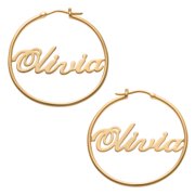 Personalized Planet Women's Gold over Silver Name Hoop Earrings, 35 mm