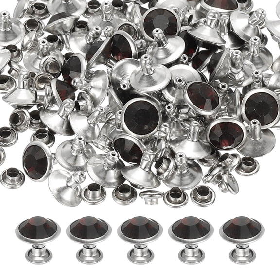 Uxcell 9mm Leather Rivets, 70 Sets Rhinestone Rivet Studs Double Cap Spikes Rivet for Leather Crafting for Decor Repair DIY Clothing Belts Bags Shoes, Dark Purple Silver Tone
