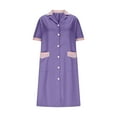 thumbnail image 3 of Medical Scrubs for Women Button Down Purple Nurse Dress Short Sleeve Dresses Plaid Working Uniform Workwear with Pocket M, 3 of 6