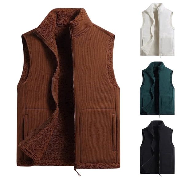 RYDCOT Mens Winter Corduroy Vests Outerwear Fleece Lined Cotton Vest Warm Casual Quilted Vest Sherpa Vest Jacket White