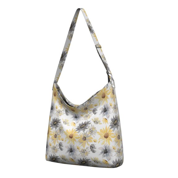 Yellow Sunflower Print Casual Everyday Purse - Adjustable Strap Crossbody Bag for Women