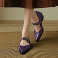 thumbnail image 2 of YDN Womens Comfy Pointed Closed Toe Low Block Heel Pumps Strap Buckle Mary Jane Shoes Casual Daily Dress Size 7 Purple, 2 of 4