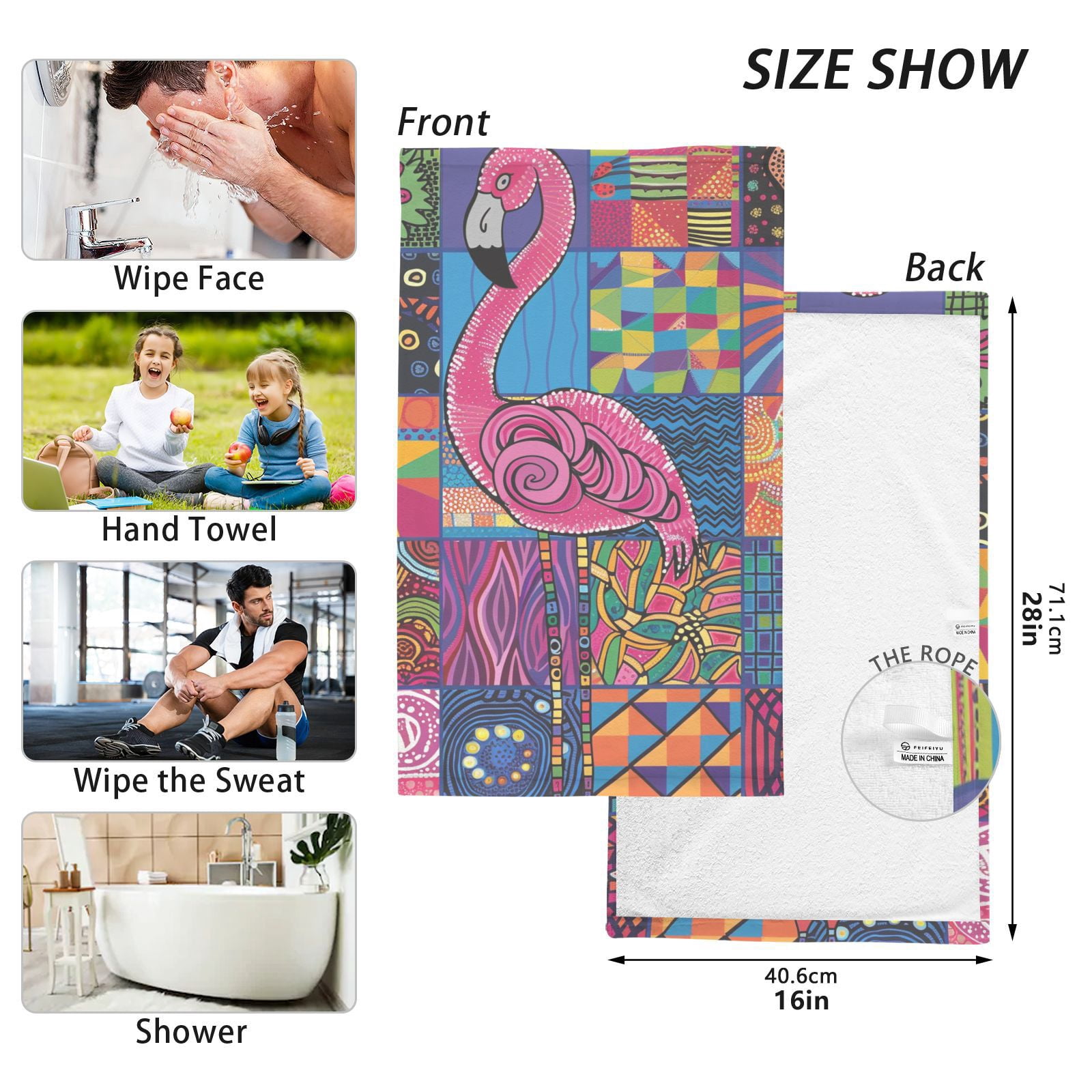 Retro Flamingo Hand Towels Cotton Bath Towels Large Face Towels Absorbent for Bathroom 2 Packs