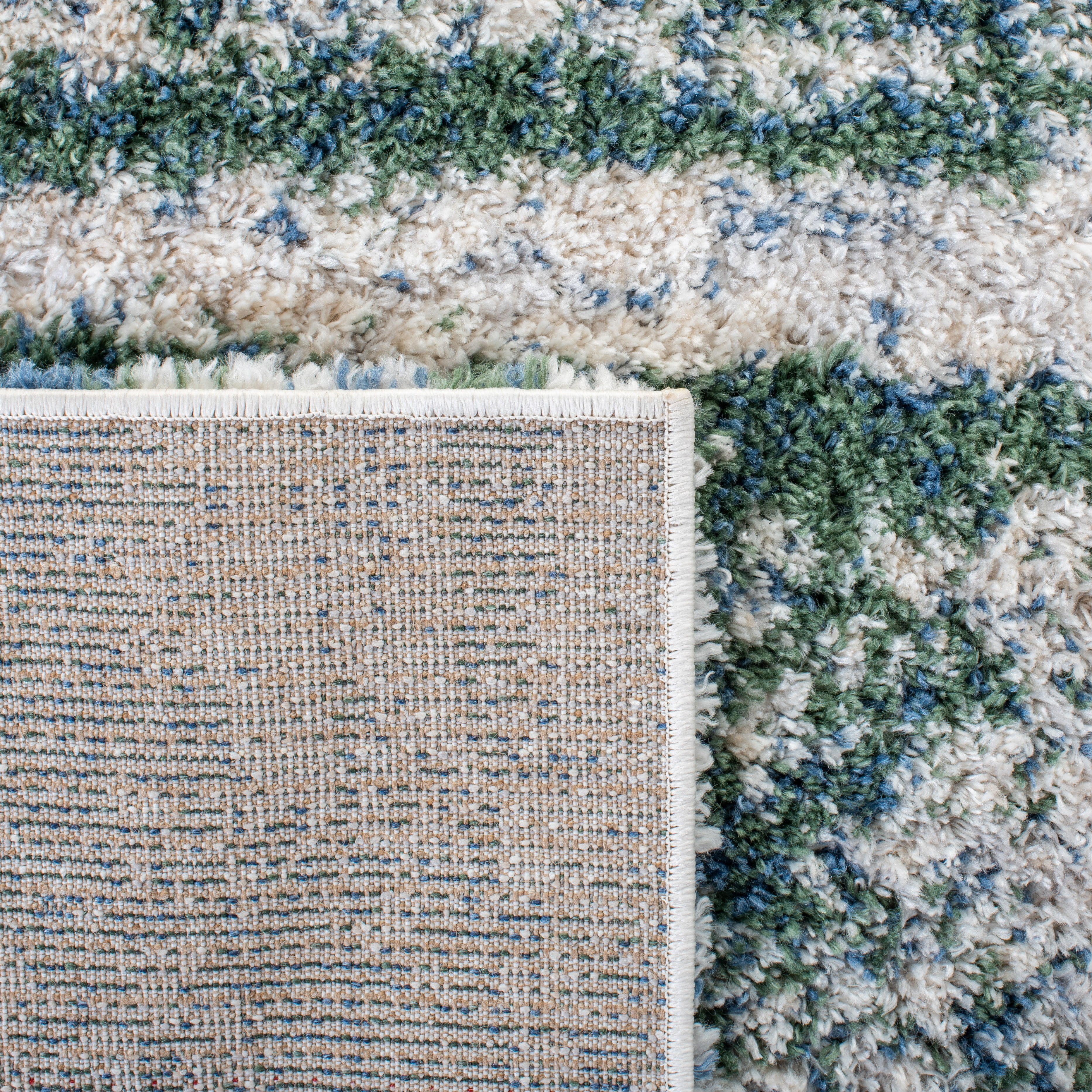 SAFAVIEH Berber Damian Abstract Shag Runner Rug, Green/Beige, 2' x 6'