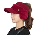 thumbnail image 2 of dianhelloya Warm hat LadyEarflap Hat Solid Color Empty Top Stretch Autumn Winter Windproof Sun Protection Knitted Baseball Hat Riding Supplies Wine Red, 2 of 8
