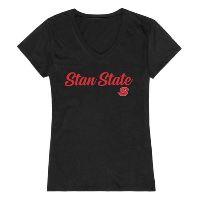 W Republic 555-208-BLK-03 T-Shirt Femme Cal State Stanislaus Warriors Script, Noir - Large
