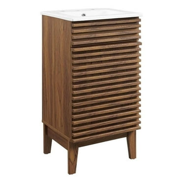 Modway Render 18" Modern Wood Bathroom Vanity Cabinet in Walnut/White