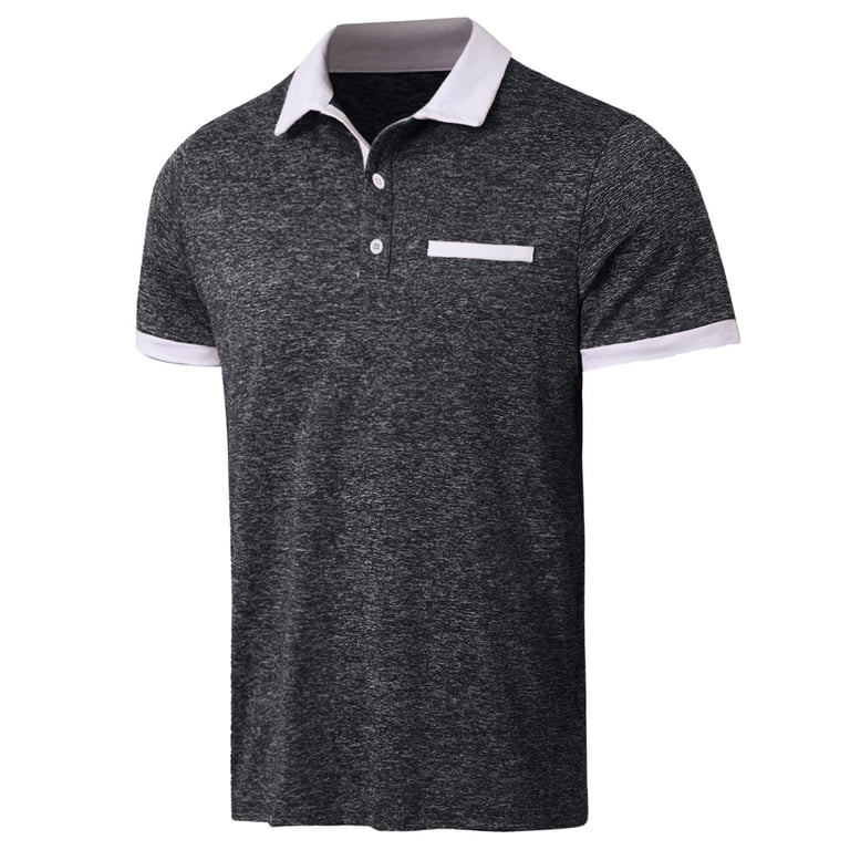 XDZJLR Mens Polo Shirts Button Open Neck Pocket Casual Loose