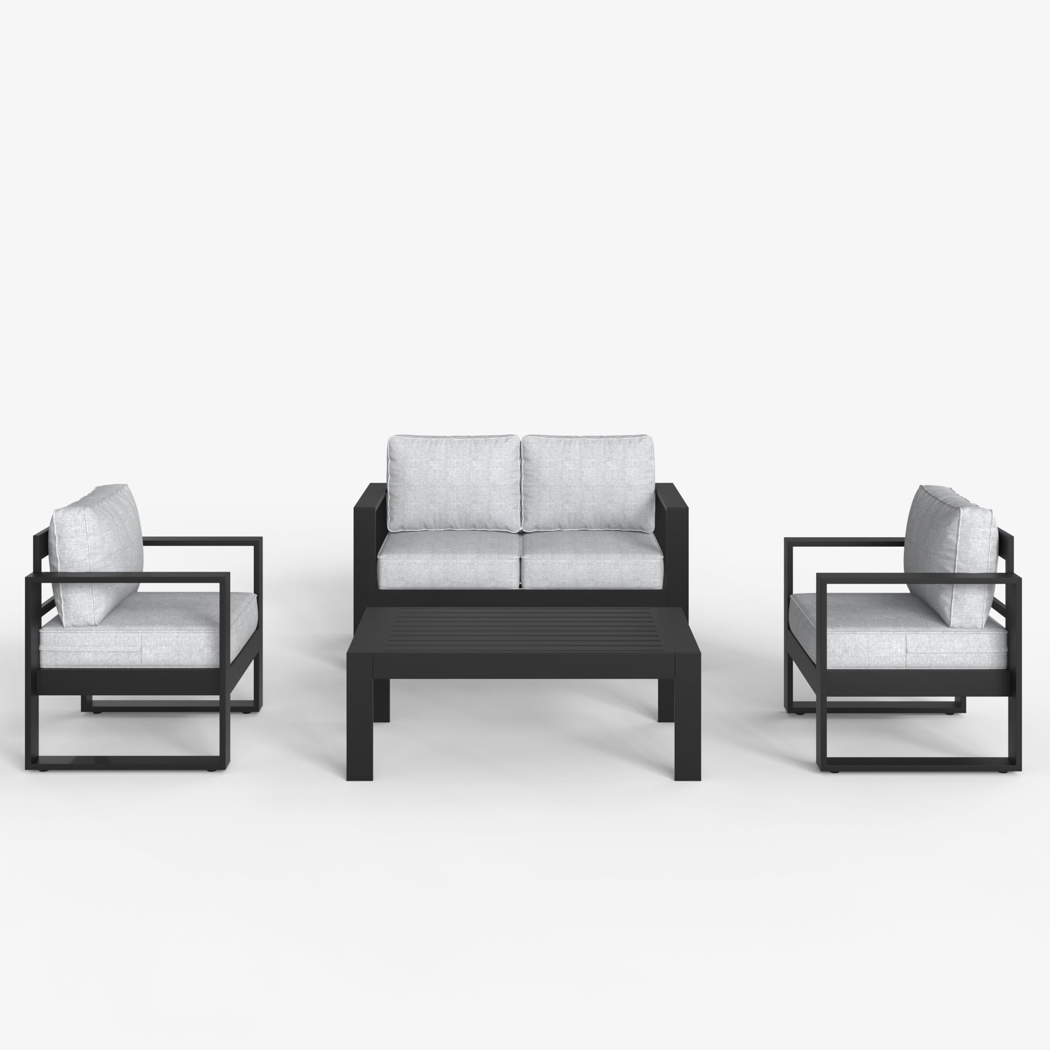 LayinSun 4 Piece Hight Back Aluminum Outdoor Furniture Set with Coffee Table, Modern Patio Conversation Sets