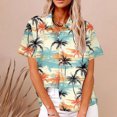 thumbnail image 2 of Lovskoo 2024 Women's Hawaiian Shirts Floral Printed V Neck Shirts Summer Soft Short Sleeve Button Down Shirts Navy L, 2 of 5