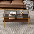 thumbnail image 3 of JERFIT Modern Rectangle Coffee Table with Tempered Glass Top and Golden Metal Legs for Living Room, 3 of 10