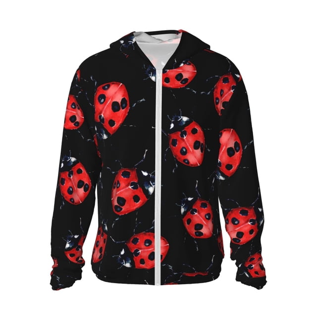 Fotbe Beautiful Red Ladybug Chaqueta con Protección Solar UPF 50+ para Hombre y Mujer, Camisa con Capucha y Bolsillos-3X-Large