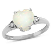 Star K Heart Shaped 8mm Genuine Opal Engagement Promise Wedding Ring in 14 kt White Gold Size 4.5