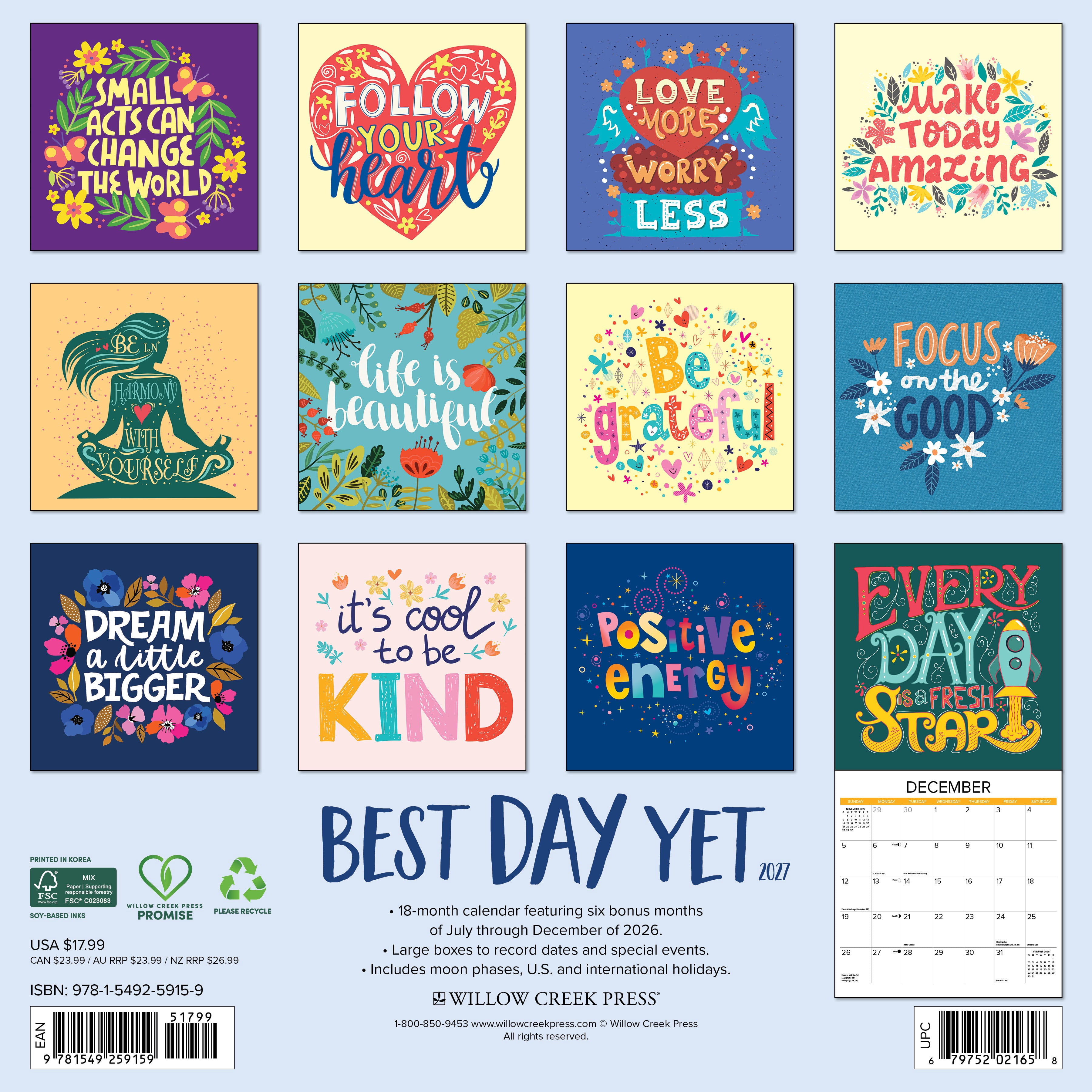 Willow Creek Press, Best Day Yet 2027 Wall Calendar