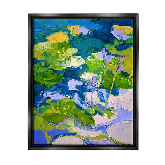 Stupell Industries Bold Pond Botanicals Lotus Flowers Painting Jet Black Floating Framed Canvas Print Wall Art, Design by Dorothy Fagan