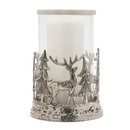 Melrose International LLC Deer and Tree Candle Holder 8"D x 11"H Aluminum/Glass