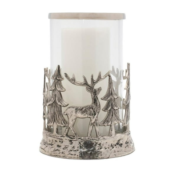 Melrose International LLC Deer and Tree Candle Holder 8"D x 11"H Aluminum/Glass