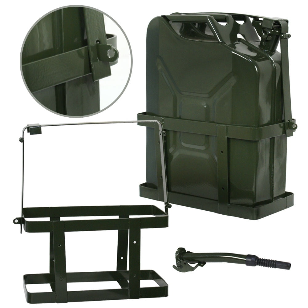 ZENY 5 Gal Nato Style 20 Liter Green Jerry Can Oil Fuel Gas Steel Tank with  Spout and Holder 