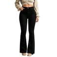 thumbnail image 2 of IUYRTFE Women's Button Fly Flare Denim Jeans High Waisted Stretch Bootcut Pants with Pockets, 2 of 6
