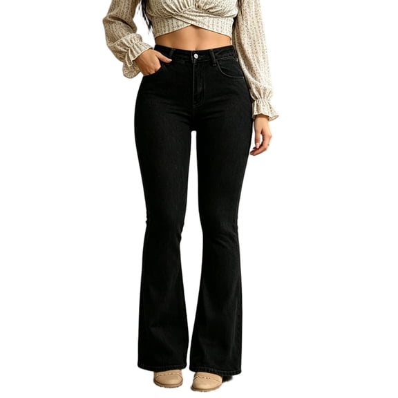 Jerdar Women's Bell Bottom Jeans High Waisted Bootcut Flare Y2K Denim Pants with Pockets Zipper Casual Denim Pants Summer L