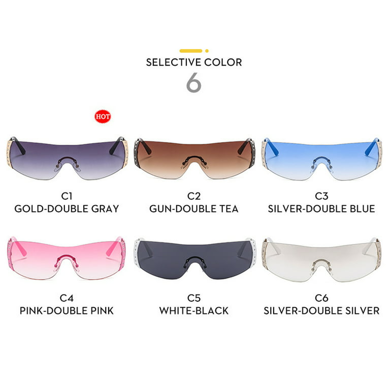 FashionMio Y2K Sunglasses for Women Men Fashion Shield Rimless Wrap Around Sunglass Gradient Lens Y2K Trendy Sun Glasses, Adult Unisex, Size: One Size