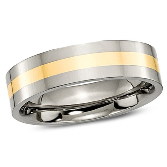 Mens 6mm Titanium Wedding Band Ring with 14 Gold Inlay