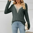 thumbnail image 5 of Lilgiuy Women's Winter Casual Solid Color V-neck Long-sleeved Knitted Strip Loose Sweater Top for Daily Life, 5 of 5