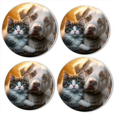 

BaHomeck Electric Stove Burner Covers Set of 4 Round Metal Gas Stove Burner Covers 8 Inch and 10 Inch Kitchen Decor Cute Cat And Dog Sitting Together On The Table