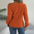 thumbnail image 4 of Duoif Sweaters for Women Trendy Women's Fall/Winter Casual Metal Buckle Spliced Off The Shoulder Sleeve Pullover Sweater Women's Sweaters Womens Tops Orange S, 4 of 8