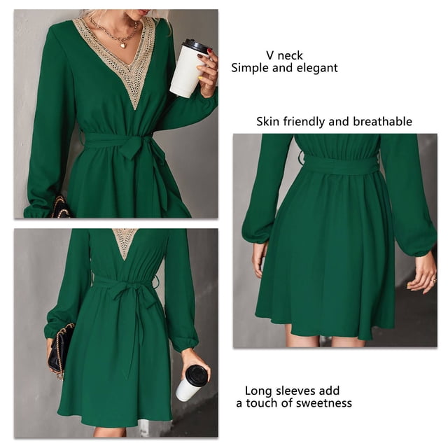 Vestido corto de encaje, vestido corto con escote en V para mujer, vestido corto, características de vanguardia