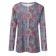 thumbnail image 5 of Xyxonk Women's Tops Plus Size 3/4 Length Long Sleeve Dressy Casual Crew Neck Tops Fall Plus Size Blouses Work 2025 Retro Floral Print T Shirts S-5XL, 5 of 5