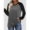 thumbnail image 4 of Camisas de Larga para Mujer, Blusas Raglán con Bloques de Color, Camisetas Básicas Informales de Cuello Redondo, Ropa de Otoño. Negro y Gris XXL, 4 of 8
