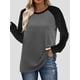 thumbnail image 4 of Camisas de Larga para Mujer, Blusas Raglán con Bloques de Color, Camisetas Básicas Informales de Cuello Redondo, Ropa de Otoño. Negro y Gris M, 4 of 8
