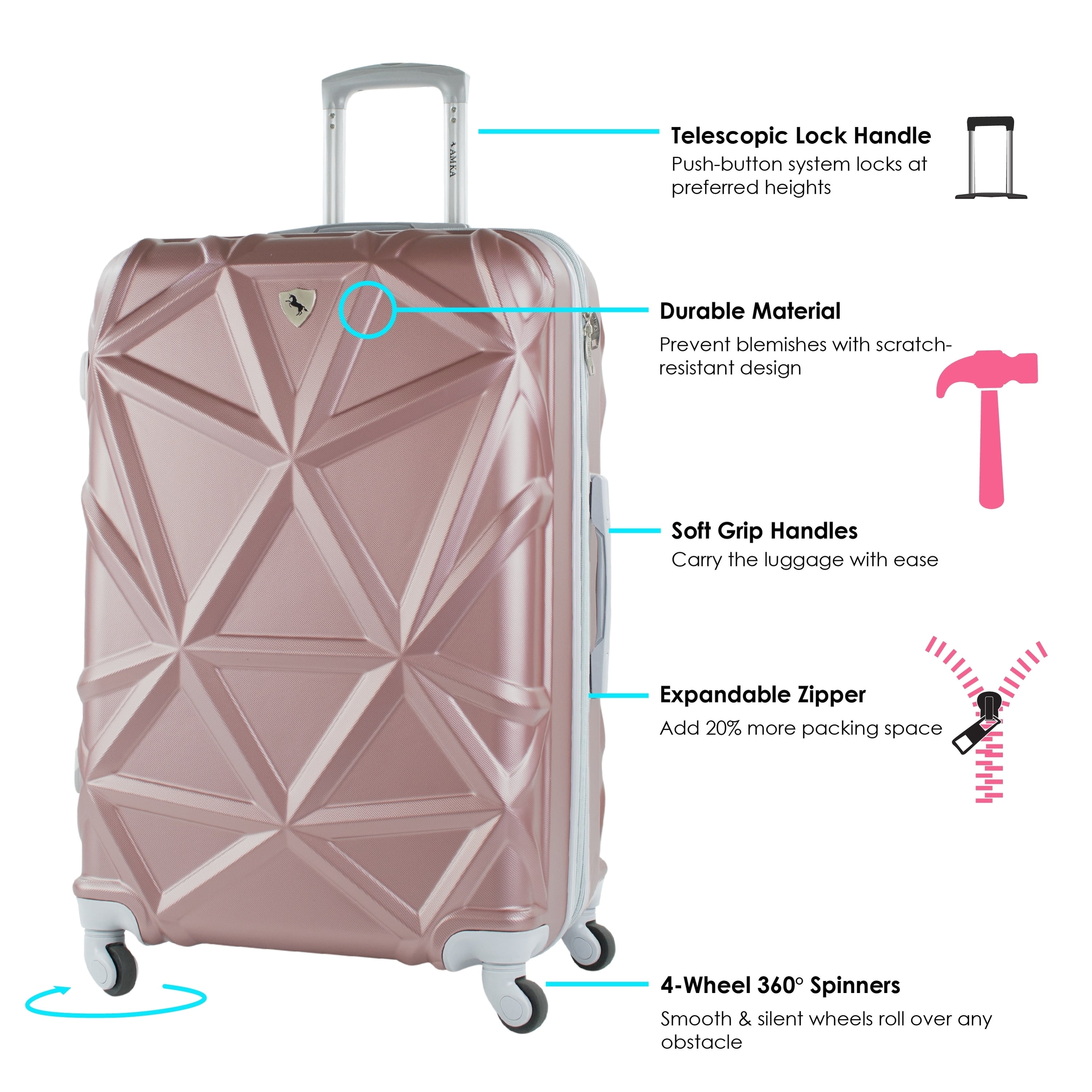 amka luggage rose gold