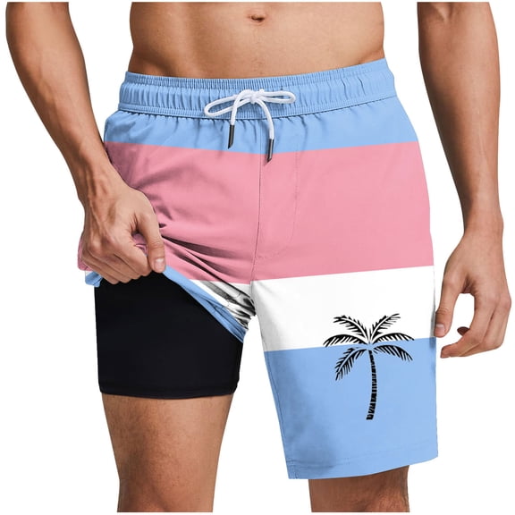 DeHolifer Shorts for Men Plus Size Drawstring Elastic Waisted Palm Graphic Printed Summer Trendy Comfy Shorts Sky Blue L