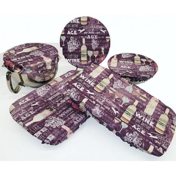 Beer or Wine Reusable Fabric Bowl and Casserole Pan Covers by Penny's Needful Things (5 Cover Set) (Purple Wine)