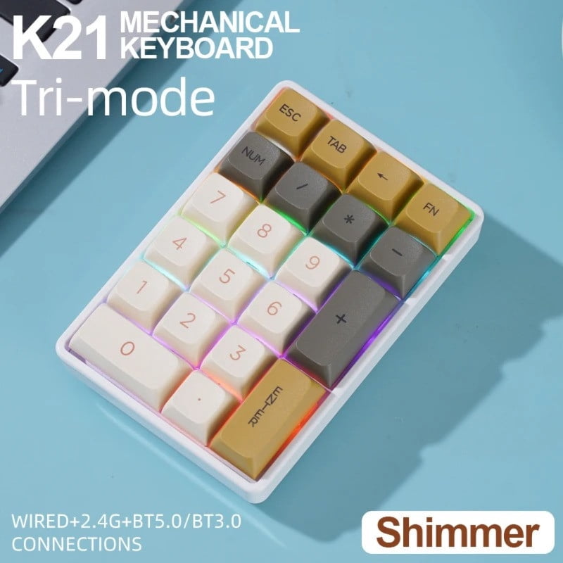 K21 21-Key Wireless Mechanical Keyboard BT/2.4Ghz/USB-C Connection Colourful Lighting Full Key Hot-Swap for PC Laptops