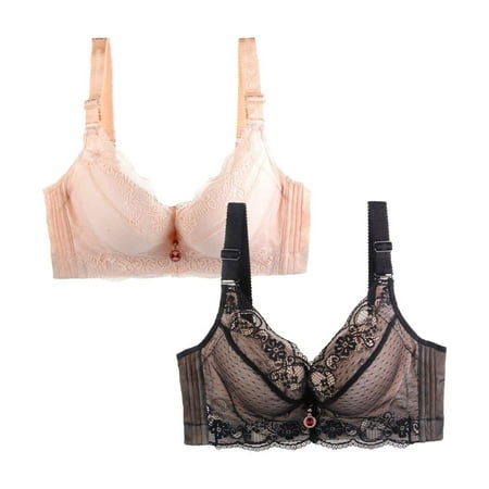 HCURIBAD Clearance! Bras for Women  Pack of 2 Sports Bra Women s Breathable Plus Sports Size Lace Bra Womens Bras Sexy Wireless Bras for Women  Push up Bra  Bra Pack 2Pcs Underwear Dark Gray S