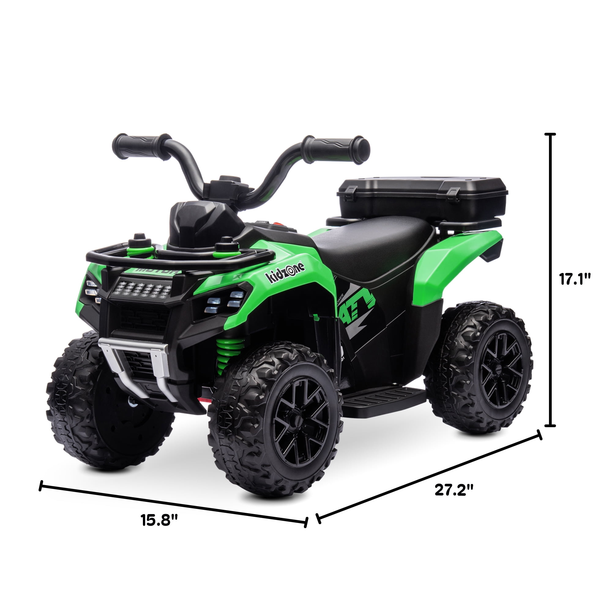 Kidzone 6V Ride on ATV, Battery Powered 4-Wheeler Electric Vehicle for Toddlers w/ Bluetooth, USB, Storage Box, LED Headlight, Safe Speed 1.5-2 km/h, Ages 18+ Months - Green