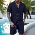 thumbnail image 2 of Clossjun Men's Summer 2 Piece Beach Sets Texture Short Sleeve Button Down Knit Shirts and Shorts Vacation Outfits of Men, 2 of 5