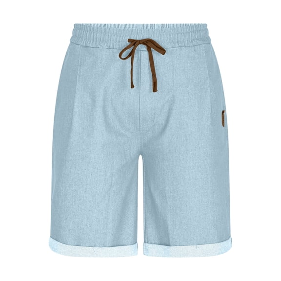 WQQZJJ Men's Casual Denim Shorts, Solid Color Drawstring Elastic Waist Shorts, Summer Outdoor Sports Five Pants with Pocket