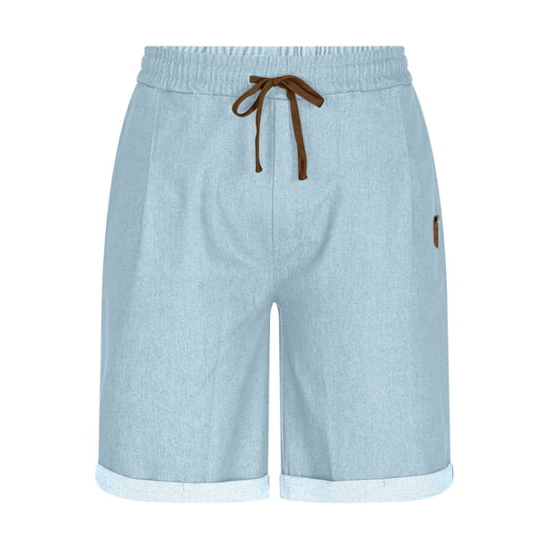 Fiudx Pantalones Cortos de Mezclilla para Hombre, Transpirables, con Cintura Elástica, Corte Holgado y Cómodo, Color Liso, Ideal para Uso Diario, Senderismo o Gimnasio. Disponibles En Varias Tallas.