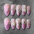 thumbnail image 1 of Press on Nails BUNLVDI - Punta francesa morada con diseño 3D (24 unidades), 1 of 7