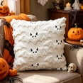 thumbnail image 5 of Halloween Embroidered Pumpkin Ghost Throw Pillow Cover, 18x18 Farmhouse Cushion Case, Soft Polyester, Hidden Zipper, Fall Decor for Sofa Bed by MPOISVA, 5 of 7