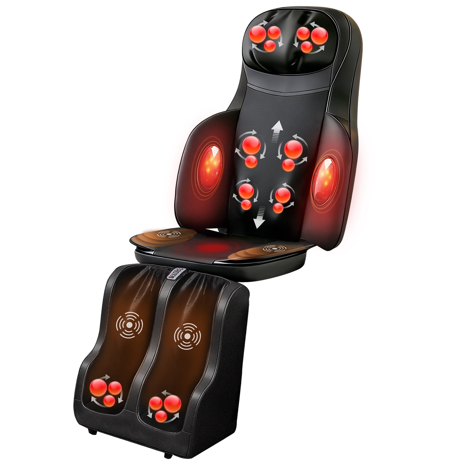 Full Body Massage Chair Pad with Heat, Shiatsu Neck & Back Massager with Foot Massager, Kneading & Rolling Massage for Pain Relief, Home Office Use - Black