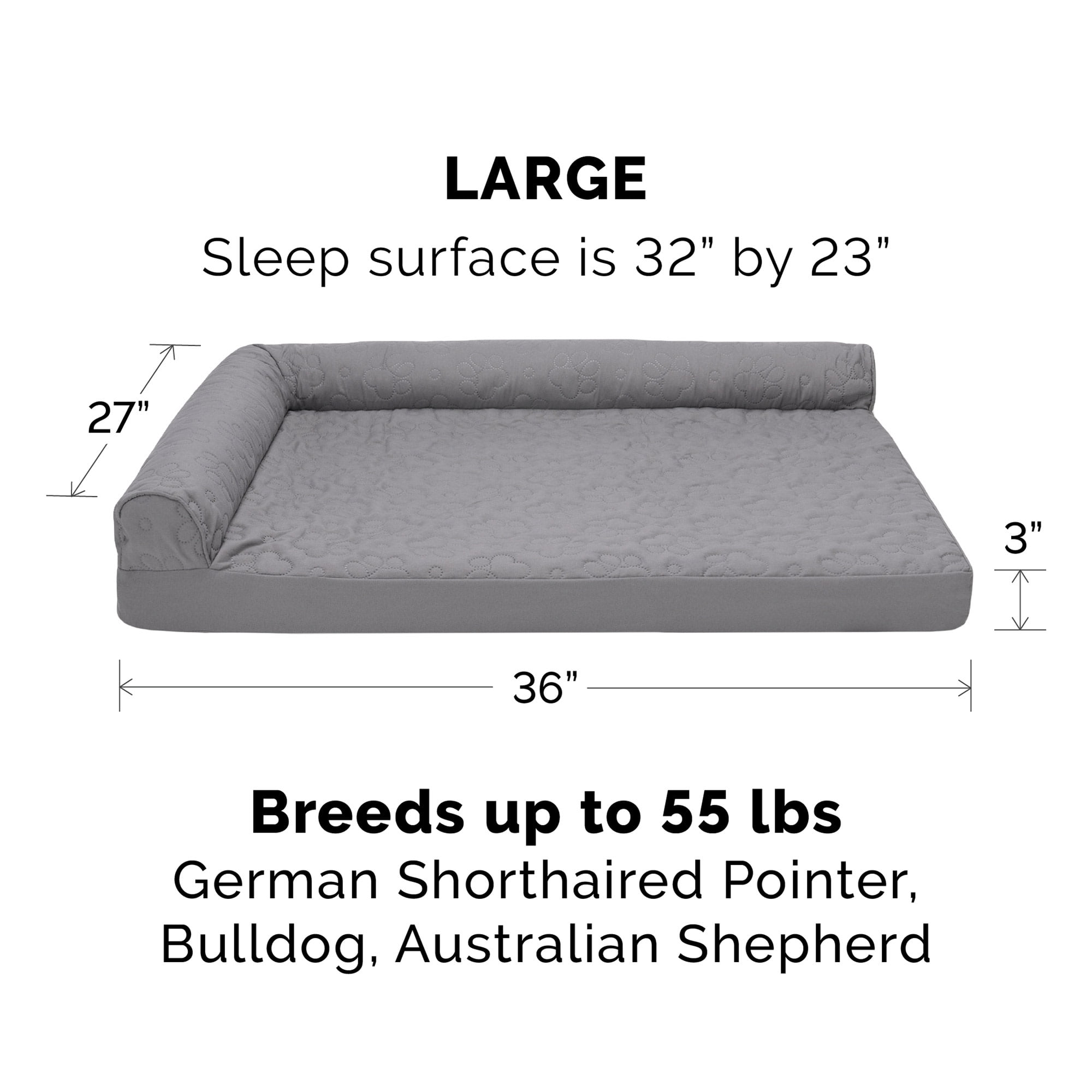 FurHaven Paw-Quilted Cooling Gel-Top Deluxe L-Chaise Pet Bed, Titanium, Large, 1 Count