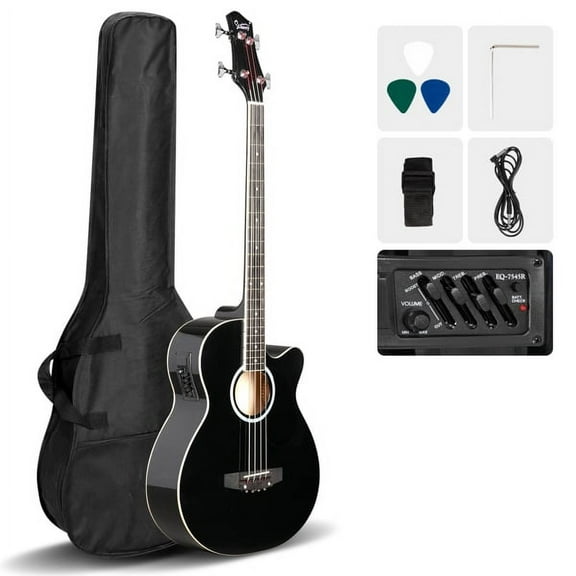 4 string Acoustic Bass Guitar w/ 4-Band Equalizer EQ-7545R Black